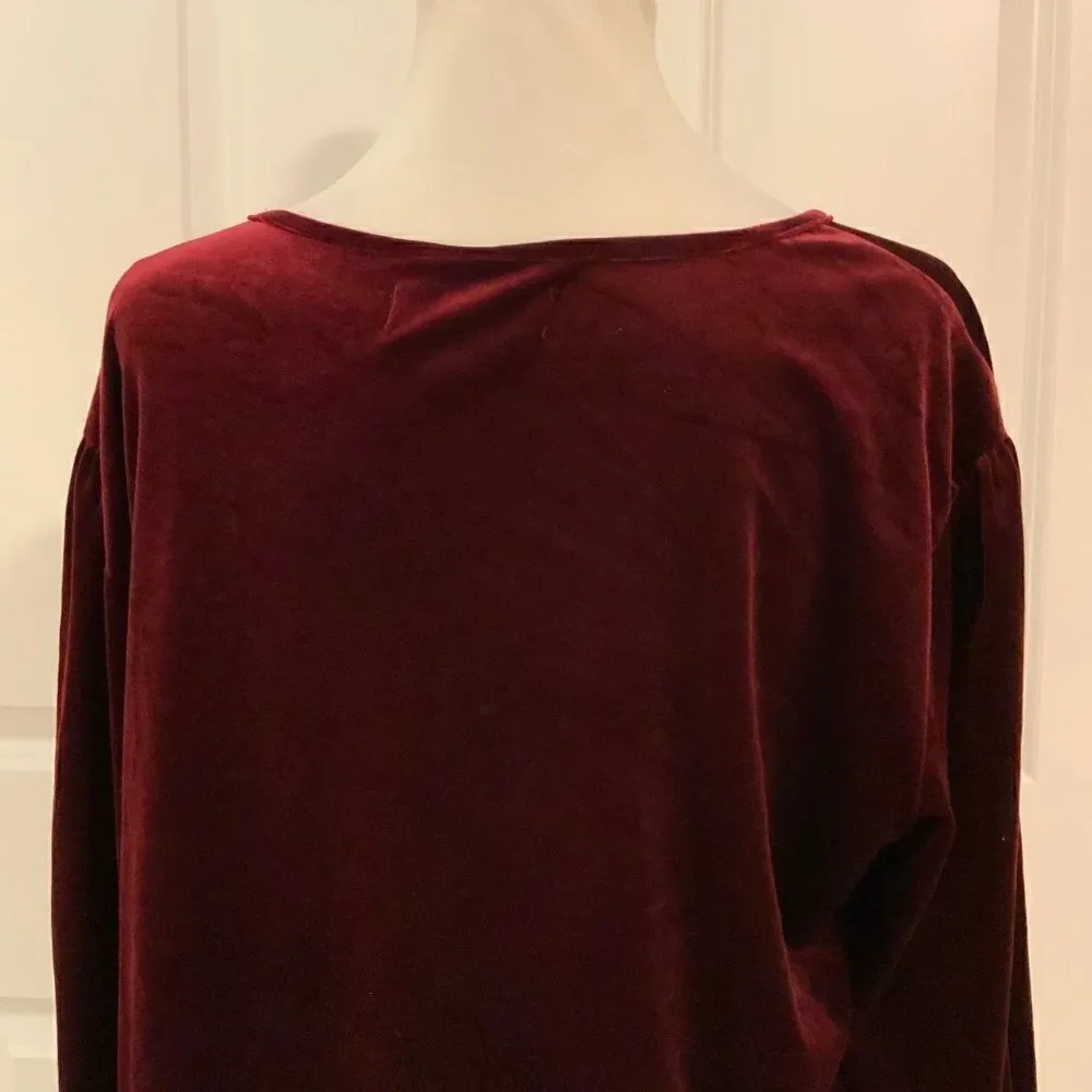 Band of Gypsies Burgundy Purple Velour Tie Hem Long Sleeve Top Medium